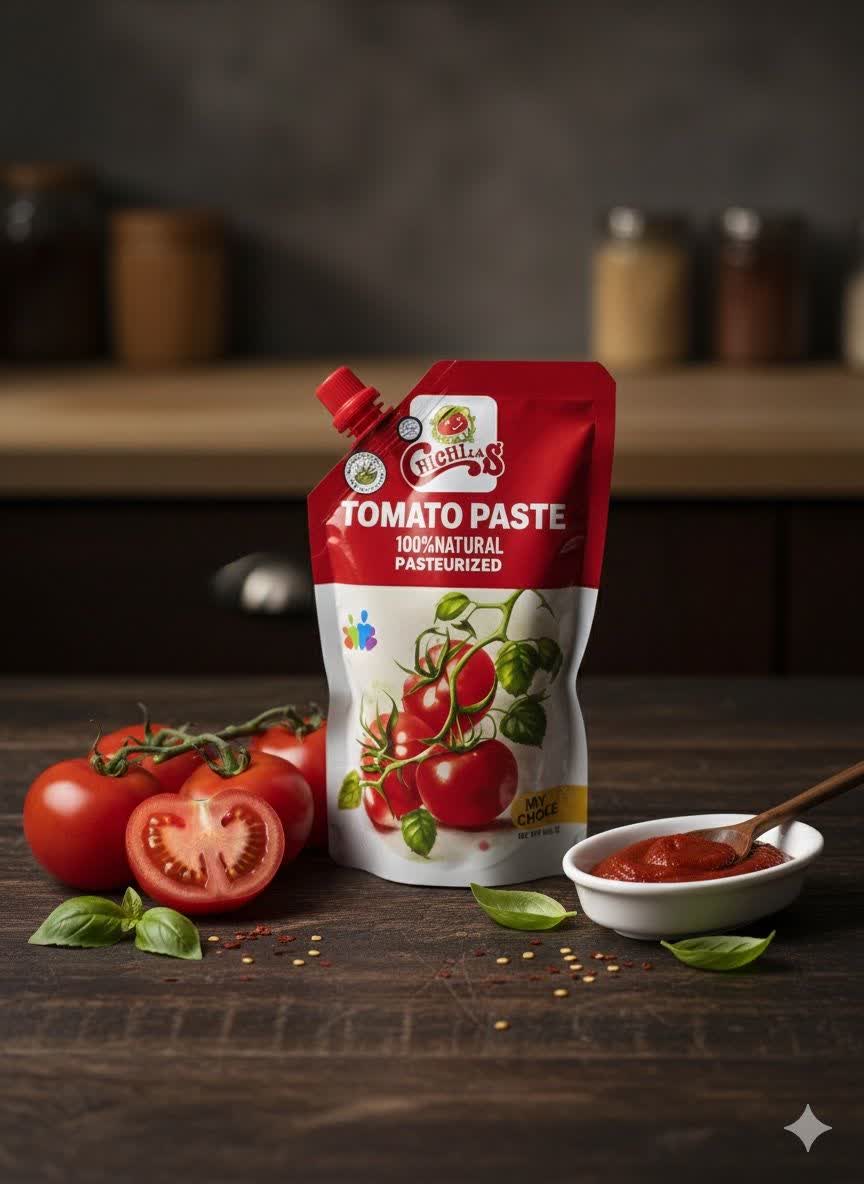 رب گوجه فرنگی پاکت 700 گرم با کیفیت بالا، رنگ طبیعی و طعم عالی؛ مناسب برای انواع غذاهای ایرانی با بسته‌بندی بهداشتی و اقتصادی.